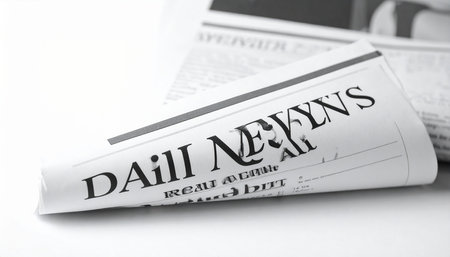 Daily newspaper on white background, close-up. Business concept.の素材