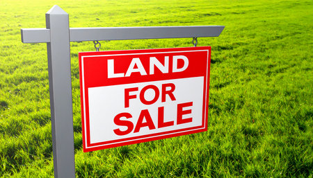Land For Sale Real Estate Sign on Grass - 3D Illustrationの素材