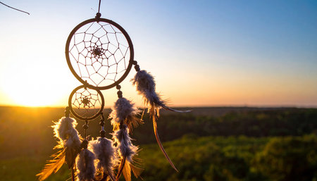 Dream catcher with feathers threads and beads rope hanging. Dreamcatcher handmadeの素材