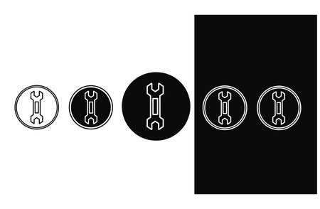 Wrench and screwdriver icons set. Black and white vector illustration.のイラスト素材
