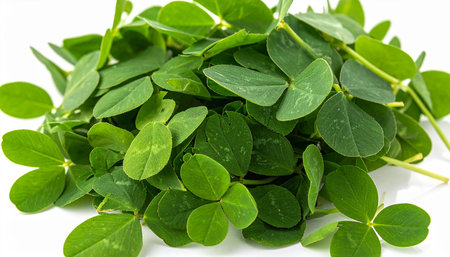 green clover leaves isolated on white background. clover leaves on white backgroundの素材