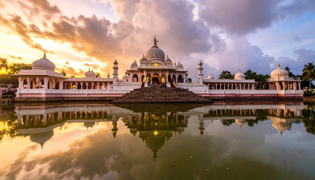 Sunset at the White Temple in Amritsar, Punjab, Indiaの素材