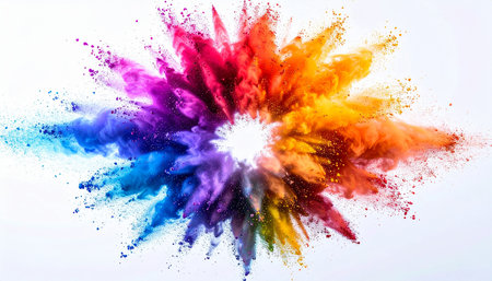 Explosion of colored powder isolated on white background. Abstract colored backgroundの素材