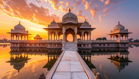 The Putrajaya Mahal at sunset, Rajasthan, Indiaの素材