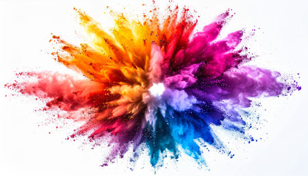 Explosion of colored powder isolated on white background. Abstract colored backgroundの素材