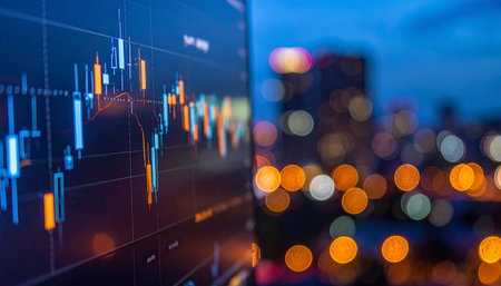 Stock market data on LED display. Abstract stock market data on LED display.の素材