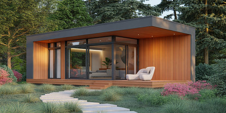3d rendering of modern cozy house with pool and parking for sale or rent in luxurious styleの素材
