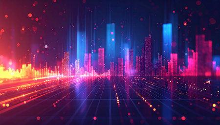 Abstract technology background with glowing lines and dots. 3D Renderingの素材