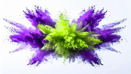 Explosion of colored powder, isolated on white background. Abstract colored backgroundの素材