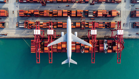 Aerial view of container cargo freight ship for Logistic Import Export backgroundの素材