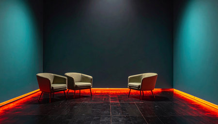 interior of an empty room with three chairs, 3d renderの素材