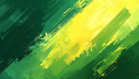 Abstract background with grunge brush strokes in green and yellow colors.の素材