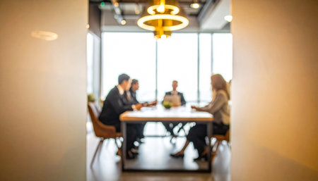 Blurred background of business people meeting in modern meeting room. Business concept.の素材
