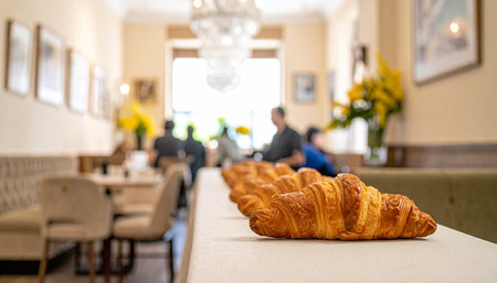 Croissants on the table in a cafe. Selective focus.の素材