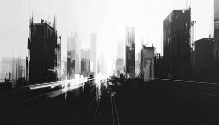 abstract futuristic city background. 3d rendering toned image double exposureの素材