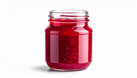 Jar of strawberry jam isolated on white background, clipping path included.の素材