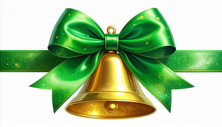 Christmas bell with green bow isolated on white background. 3d illustrationの素材