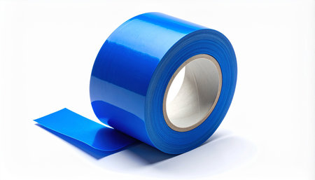 Rolls of blue insulating tape on a white background with reflectionの素材