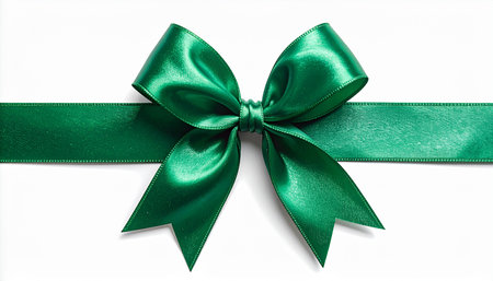 Green satin ribbon bow isolated on white background with clipping path.の素材