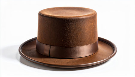 Brown top hat isolated on white background. Clipping path included.の素材
