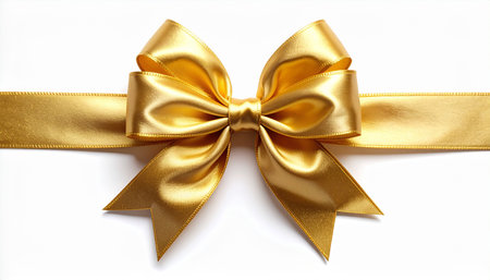 Golden ribbon with bow isolated on white background, clipping path included.の素材