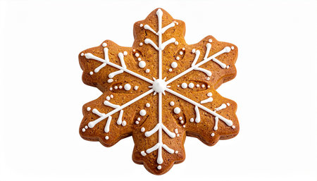 Christmas gingerbread snowflake cookie isolated on white background with clipping pathの素材
