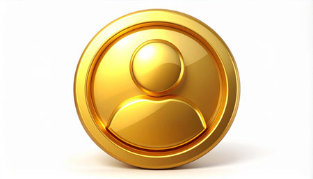 3d golden user icon isolated on white background. 3d renderの素材
