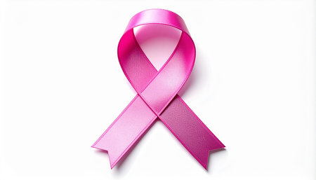 Breast cancer awareness pink ribbon isolated on white background with clipping pathの素材