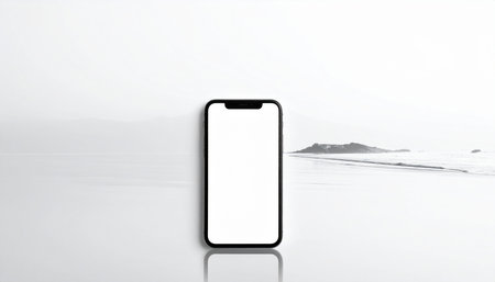 Smartphone mockup with blank screen on white background. 3d renderingの素材