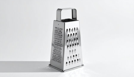 Metal grater on a white background. 3d rendering. Computer digital drawing.の素材