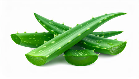 Aloe vera fresh leaf isolated on white background with clipping pathの素材