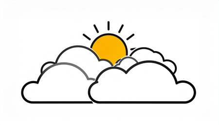 Clouds with sun isolated on a white background. Vector illustration.の素材