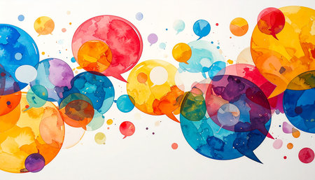 Colorful speech bubbles with watercolor splashes. Vector illustration.の素材