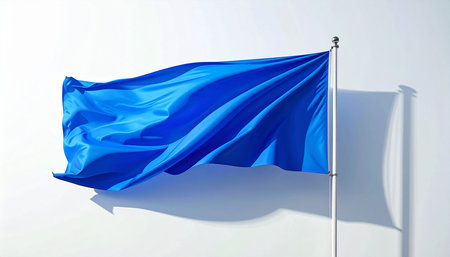 3d rendering of a blue flag fluttering in the wind.の素材