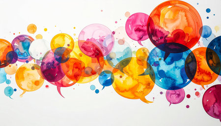 Colorful watercolor speech bubbles on white background. Vector illustration.の素材