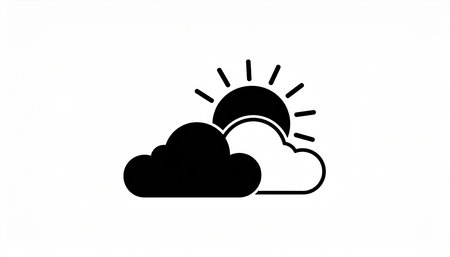sun and cloud icon in black and white style on white background.の素材