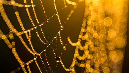 spider web with dewdrops in the morning light.の素材