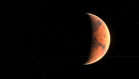 Red Moon in the night sky, 3d rendering. Computer digital drawing.の素材