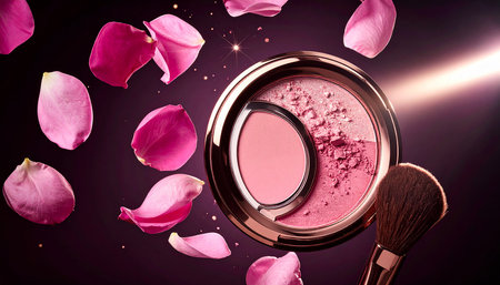 Beauty background with cosmetic products and rose petals, 3D renderingの素材