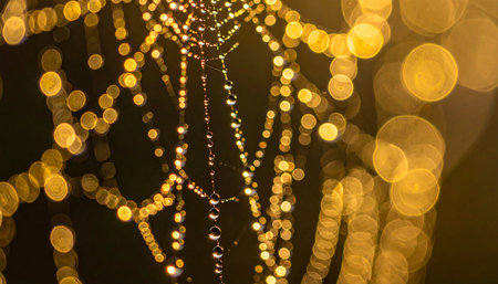 spider web with dew drops on bokeh background.の素材