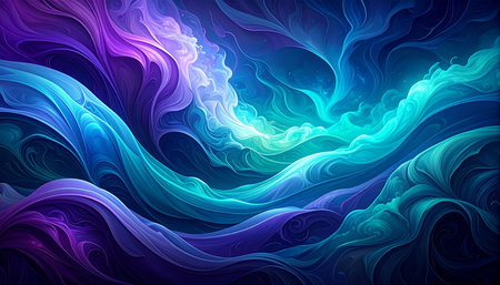 Abstract blue and purple background with wavy lines. Vector illustration.の素材