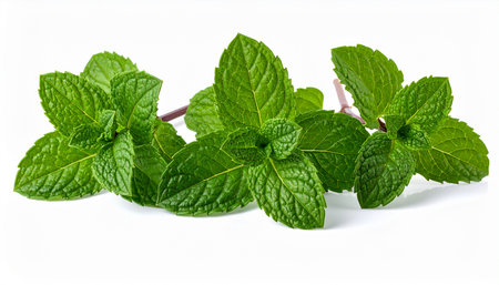 Fresh mint leaves isolated on white background. Mint leaves isolated on white backgroundの素材