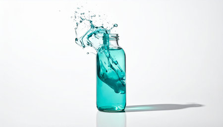 bottle of water with splashes on white background, studio shotの素材
