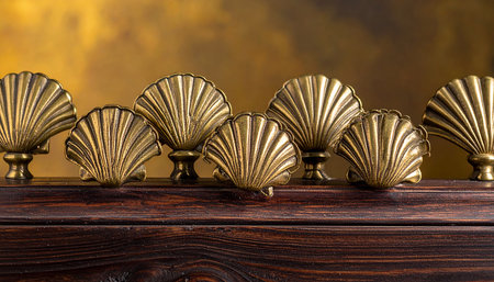 Vintage brass candlestick in the form of seashellsの素材