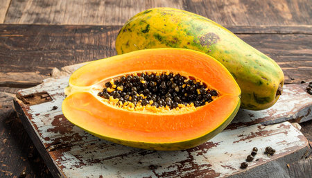 Papaya fruit on old wooden background. Healthy food concept.の素材