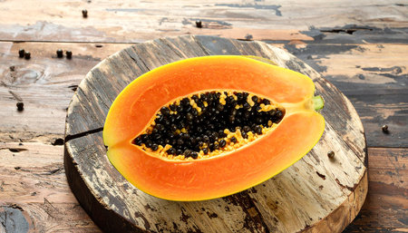 Papaya fruit on a wooden background. Healthy food concept.の素材