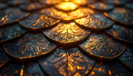 A closeup shot of a golden leaf pattern on a metal surfaceの素材
