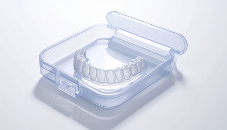 3d render of jaw model in dental case on white background.の素材