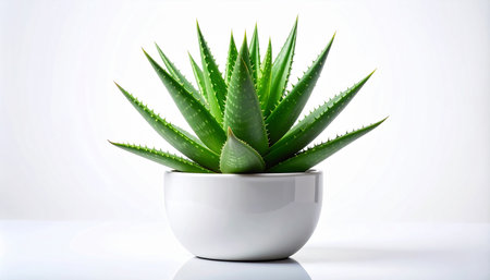 Aloe vera plant in pot on white background with copy spaceの素材