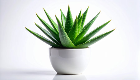 Aloe vera plant in a white pot on a white backgroundの素材